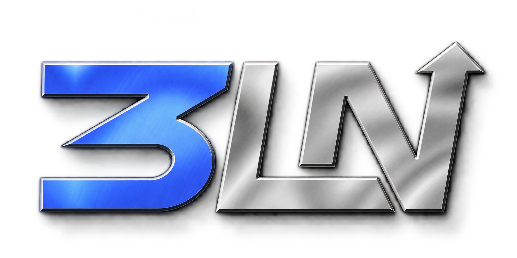 Logotipo de 3LW en azul metálico y plateado, con una flecha ascendente en la W