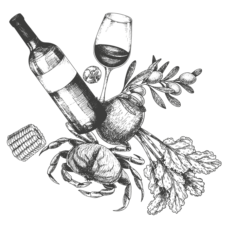 Illustration de nourriture et bouteille de vin