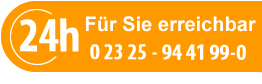 Banner in orange 24 Stunden Notdienst