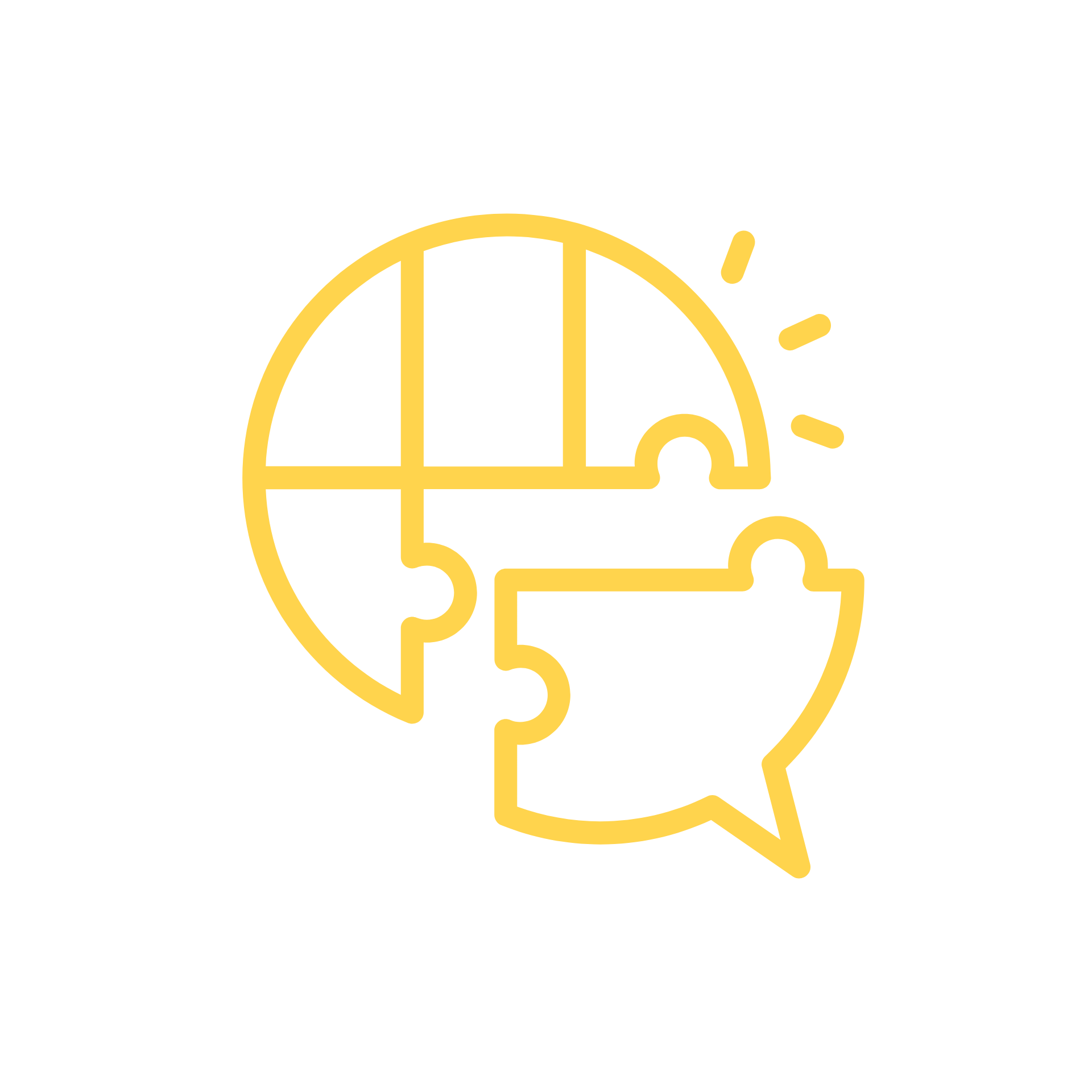 Un icono amarillo de un globo terráqueo con una burbuja de diálogo dentro.