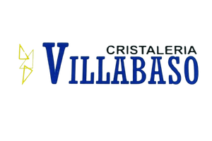 Un logotipo azul y amarillo para Cristalería Villabaso.