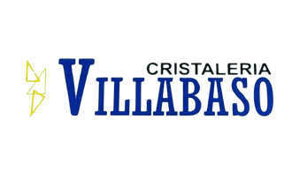 Un logotipo azul y amarillo para Cristalería Villabaso.