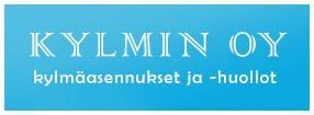 Blue logo reading “KYLMIN OY” with smaller text “kylmäasennukset ja -huollot”