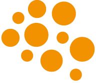 Orange Kreise unterschiedlicher Größe auf weißem Hintergrund.