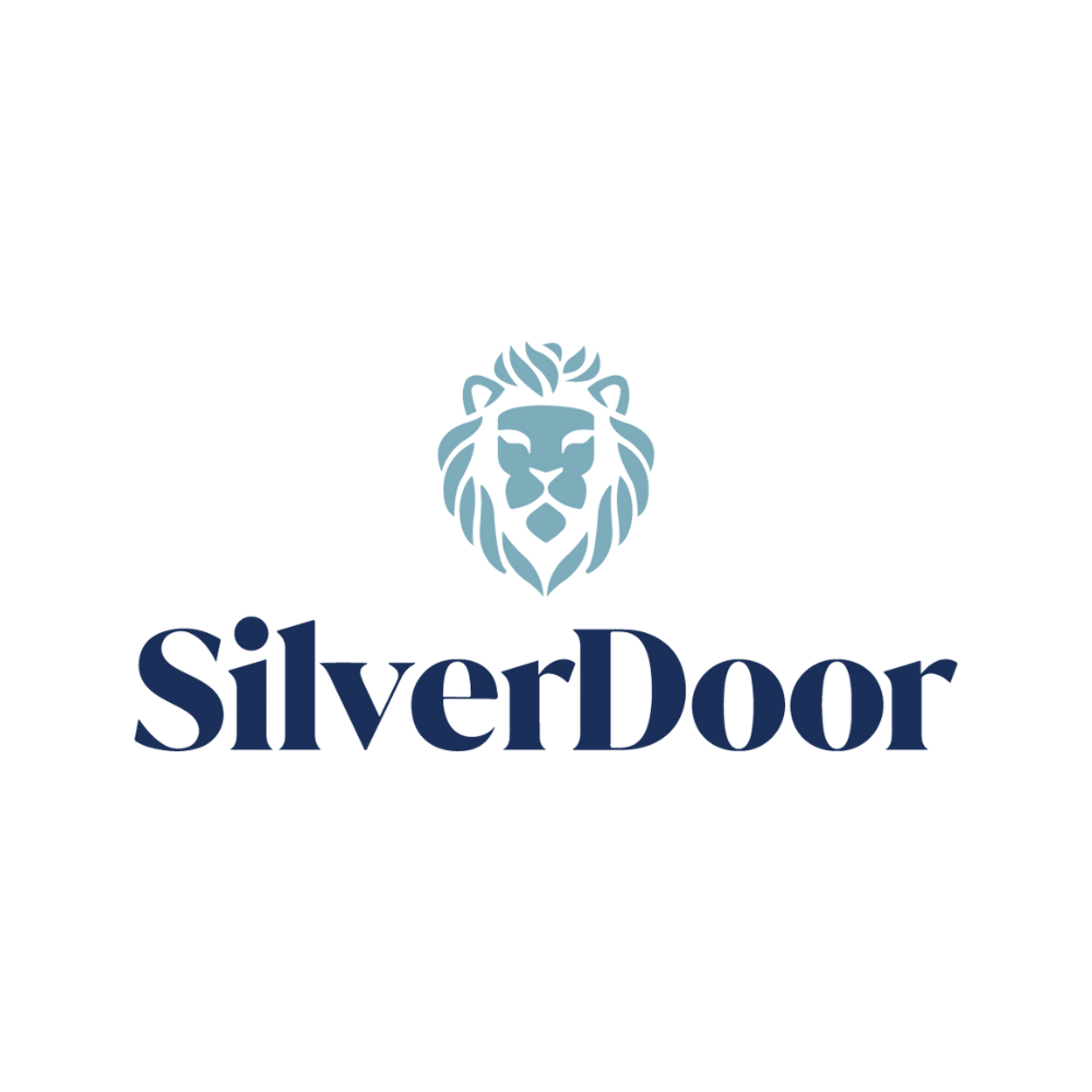 Logo for SilverDoor: Lion icon above the text 