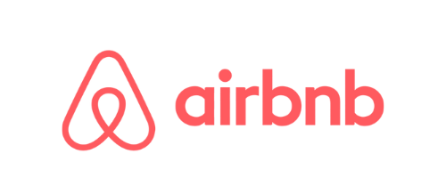 Airbnb logo in coral: stylized A-shaped icon with looped lines, next to 