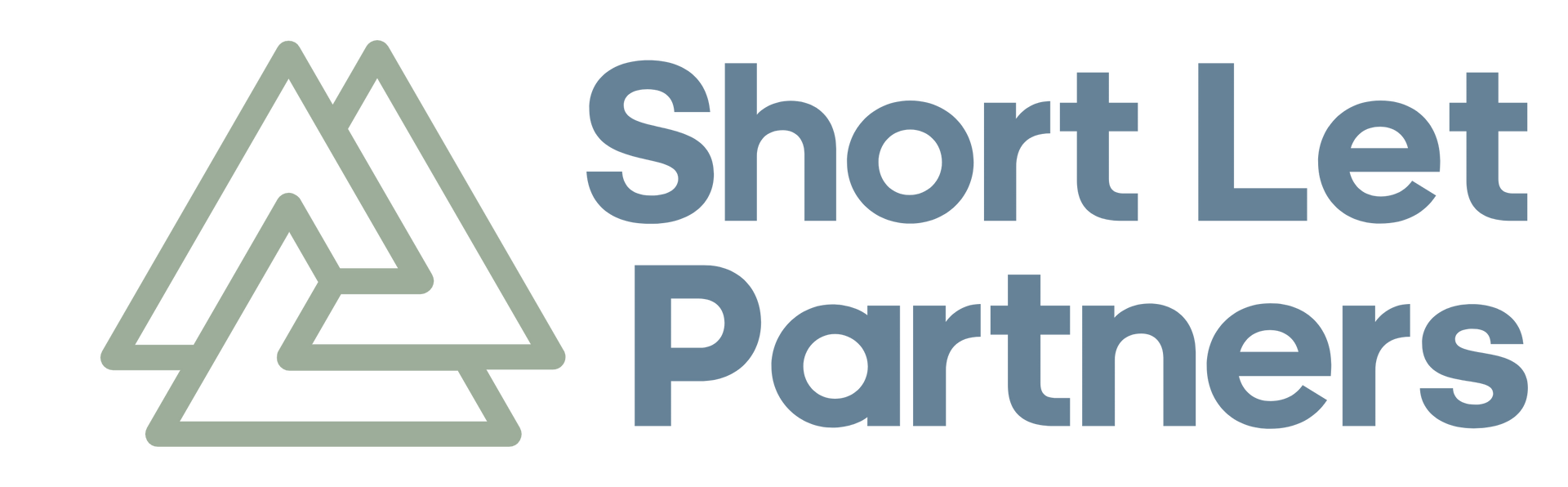 Logo for Short Let Partners. Features a stylized green/gray triangular symbol with overlapping lines and text.