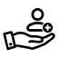 Eine Hand hält ein Personensymbol mit einem Pluszeichen, was darauf hindeutet, dass ein Kontakt hinzugefügt werden soll.