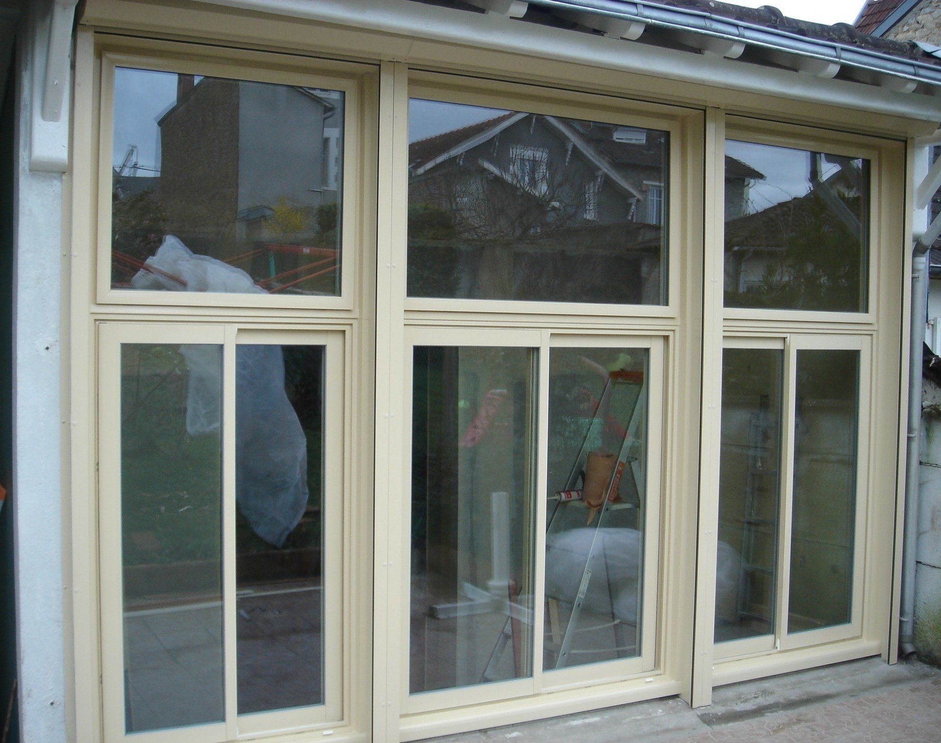 Baie coulissante et impostes fixes