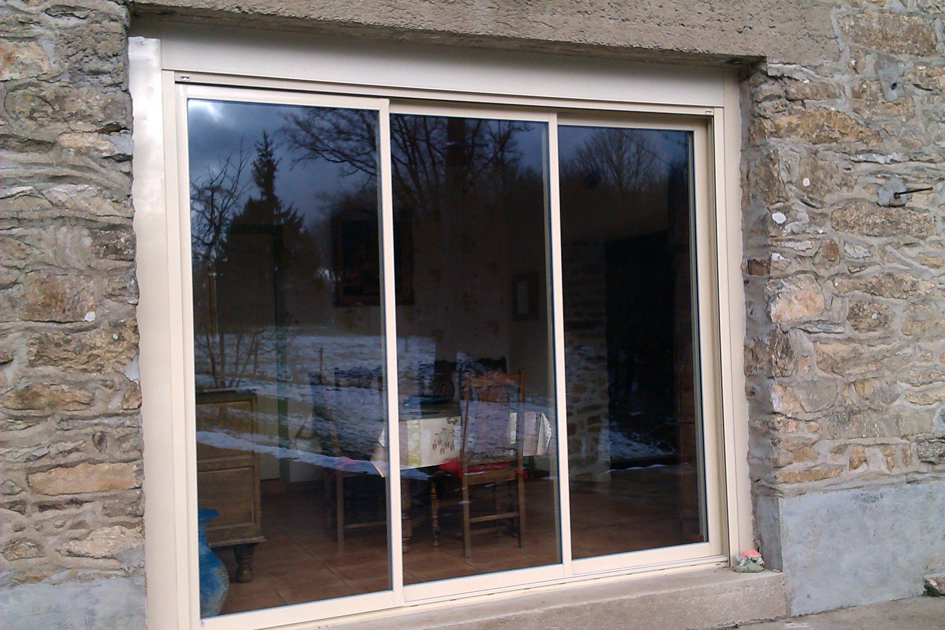 Baie coulissante alu, 3 vanteaux