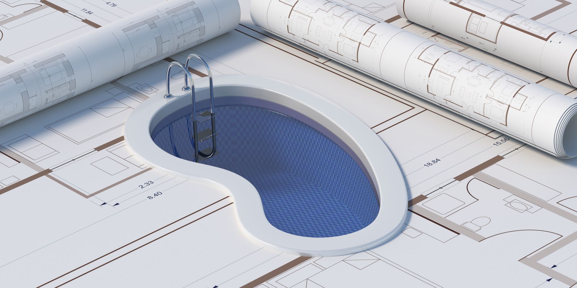 Piscine dans un plan de construction 