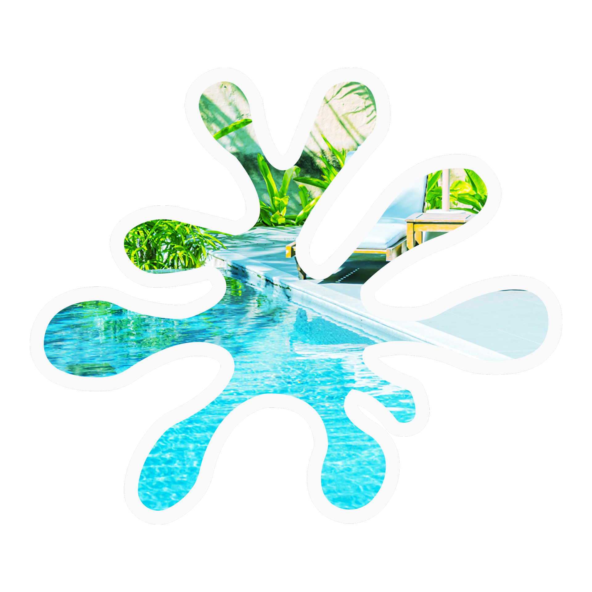 Projection d'eau avec une image de piscine en arrière-plan