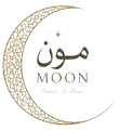 Logotipo de luna creciente dorada con texto árabe y la palabra “LUNA” sobre un fondo blanco.