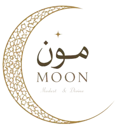 Logotipo de luna creciente dorada con texto árabe y la palabra “LUNA” sobre un fondo blanco.