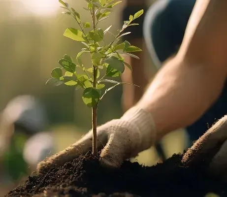 Ein Mann verlegt einen Steinweg.