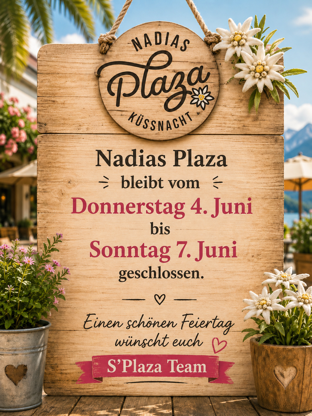 Ein schwarz-weißes Logo für Nadias Plaza Kissnacht mit einer Blume.