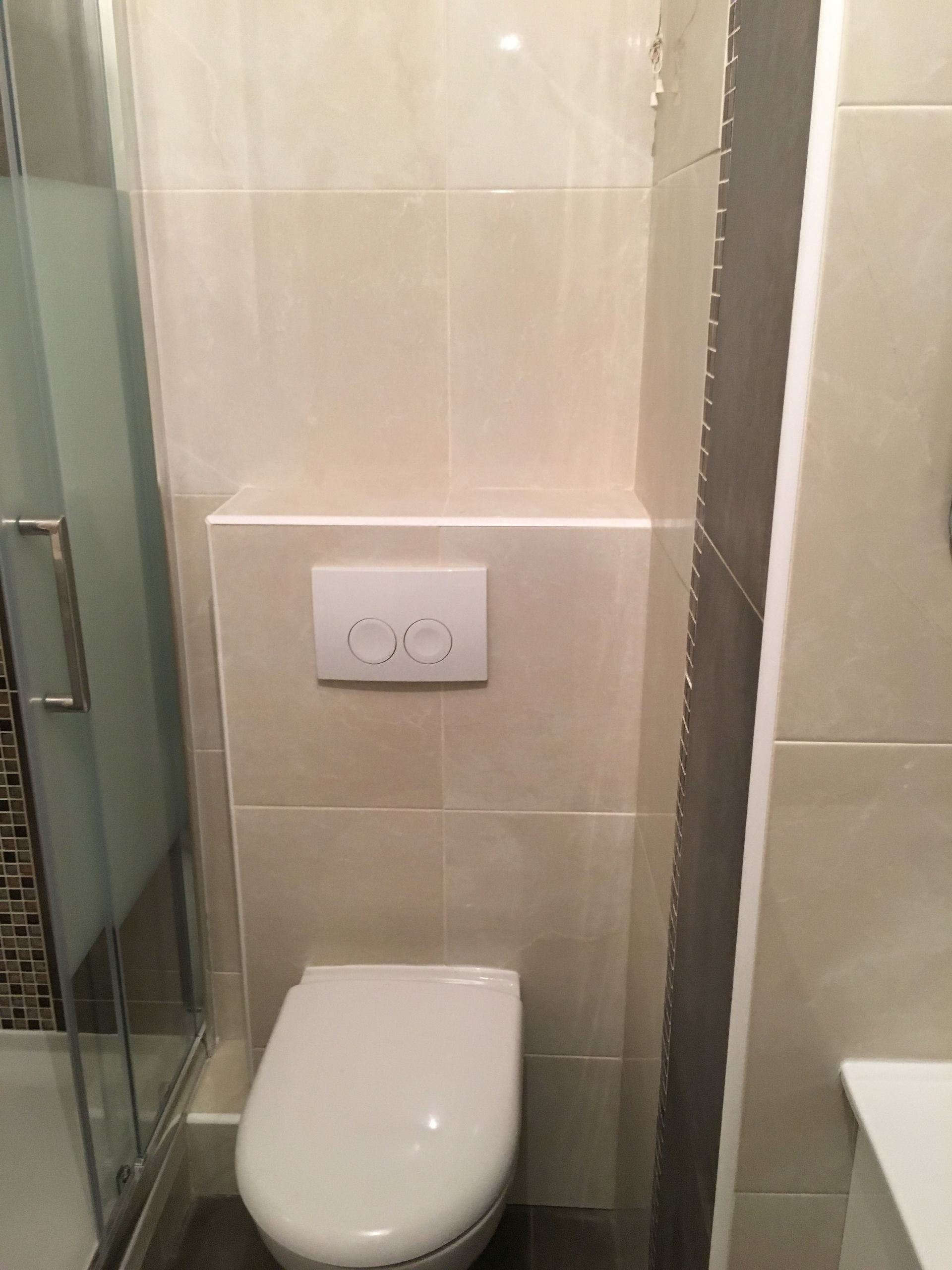 Toilettes suspendues à côté de la douche