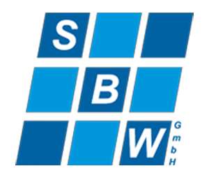 Blaues geometrisches Logo mit weißen Buchstaben S, B und W