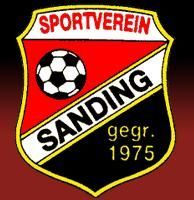Sportverein Sanding Logo mit Fußball, rot-gelb-schwarzem Schild, „gegr. 1975“