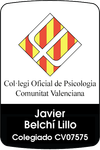 Tarjeta del Col·legi Oficial de Psicologia Comunitat Valenciana con logotipo y el nombre Javier Belchí Lillo, colegiado CV07575