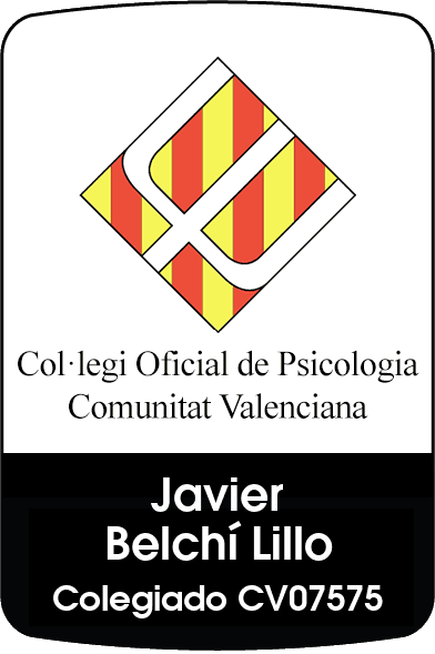 Carnet Oficial de Psicólogo: Javier Belchí Lillo, Colegio CV07575, logotipo del Colegio de Psicólogos Comunitarios de Valenci