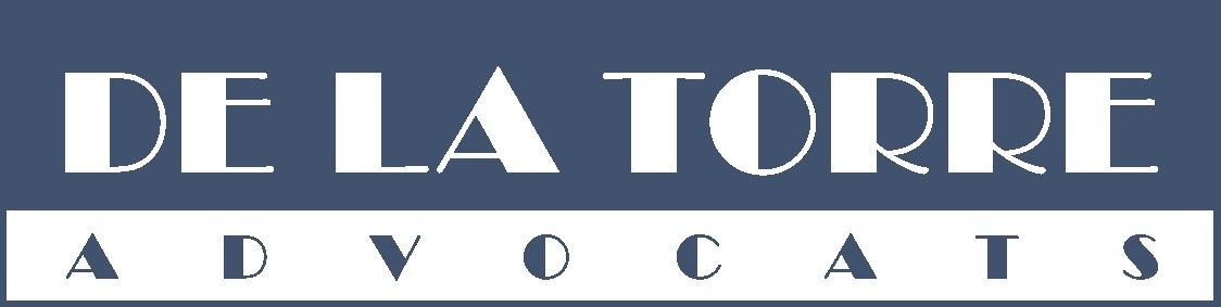 En blue and white logo for de la torre abogados