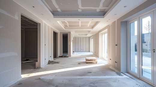 Pièce en construction, avec murs blancs