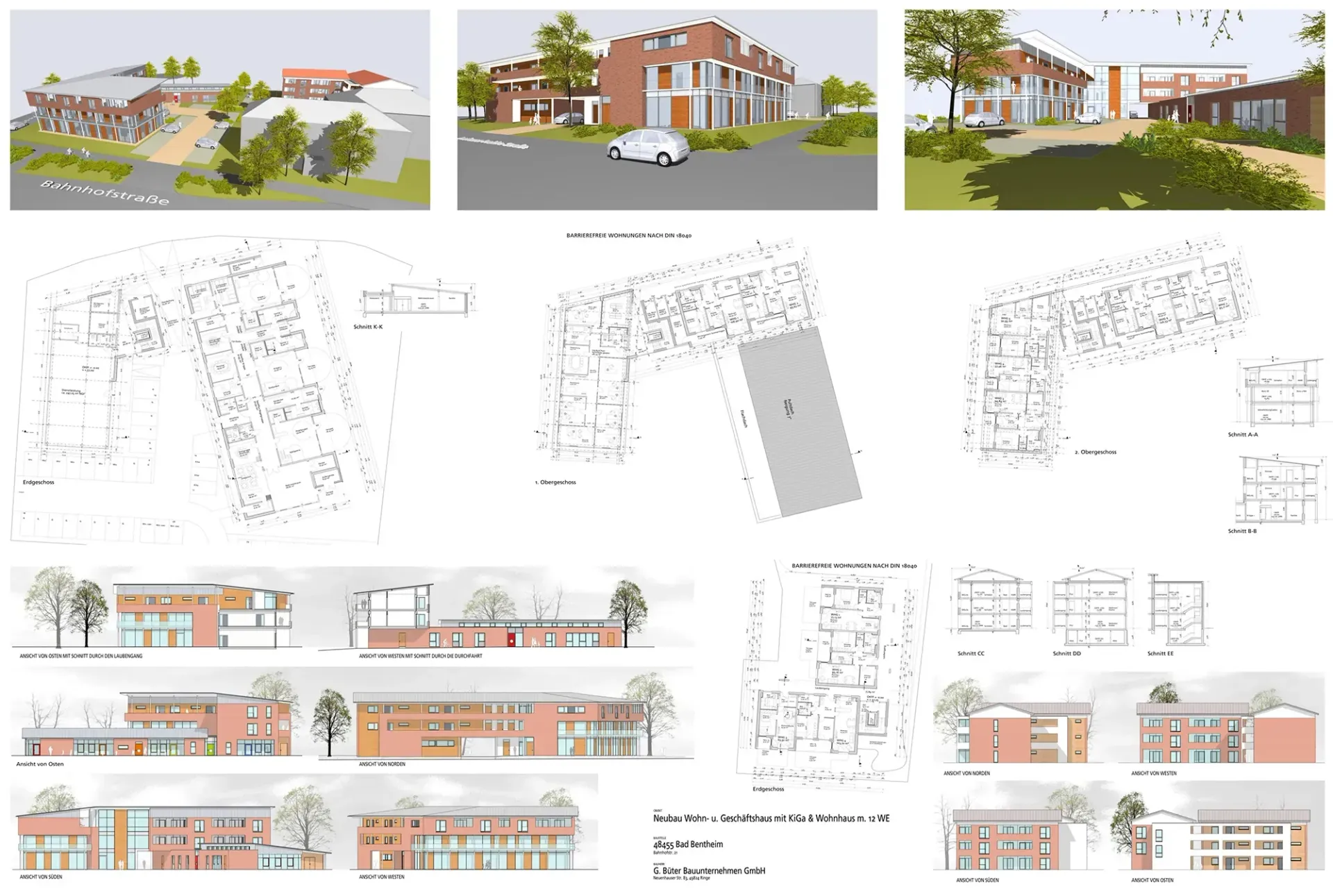 Eine Collage aus Architekturzeichnungen eines Gebäudes