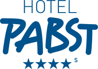 Ein blau-weißes Logo für das Hotel Pabst