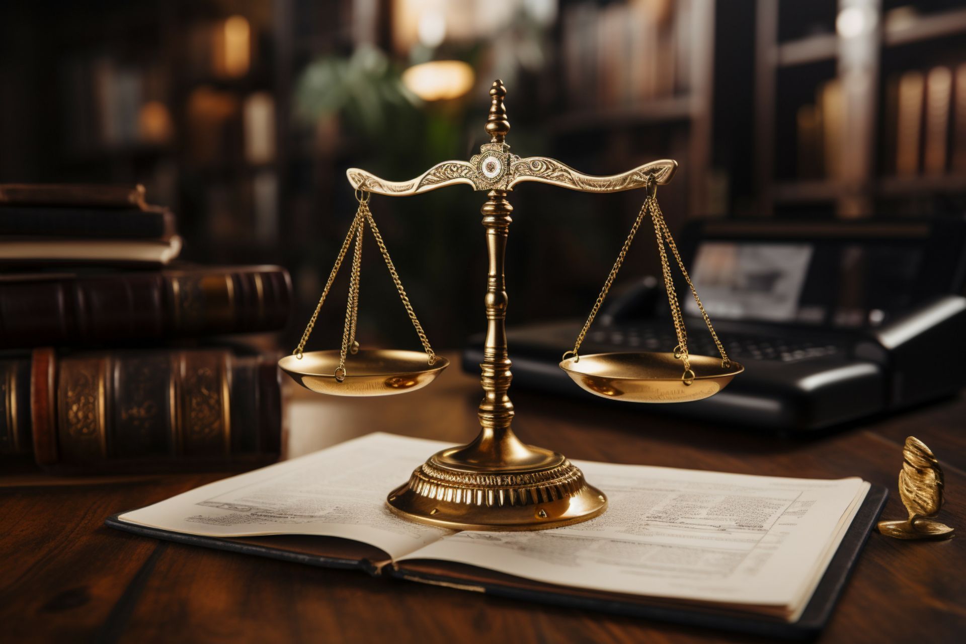 Photo d'une balance sur un bureau d'un avocat juridique