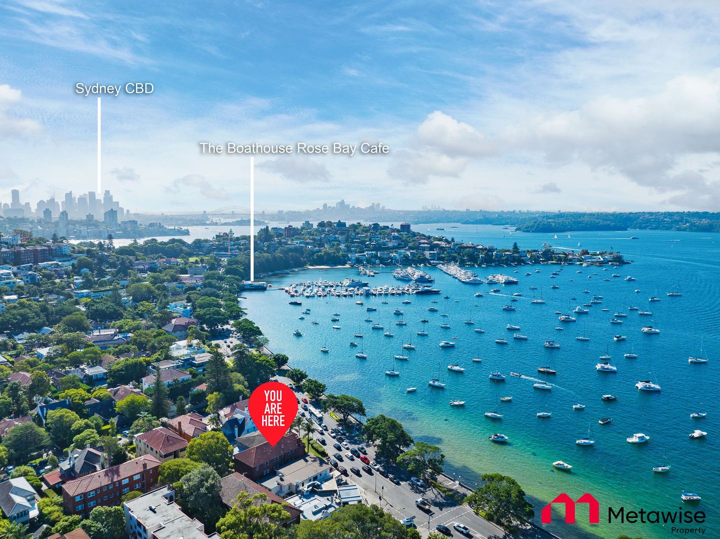 An aerial view of a city with a lot of boats in the water.