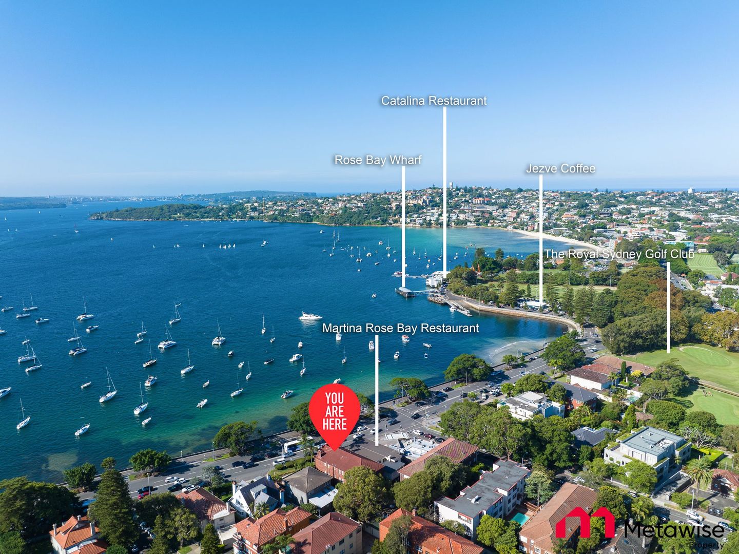 An aerial view of a large body of water with boats in it