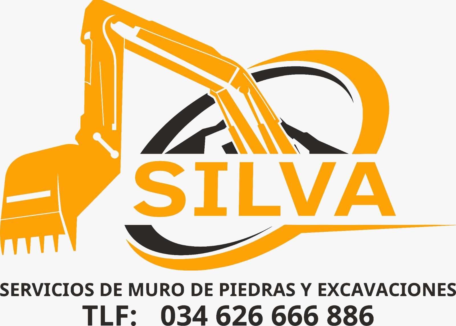 Logotipo de Silva Construction Services, que muestra un icono de una excavadora amarilla sobre un texto 