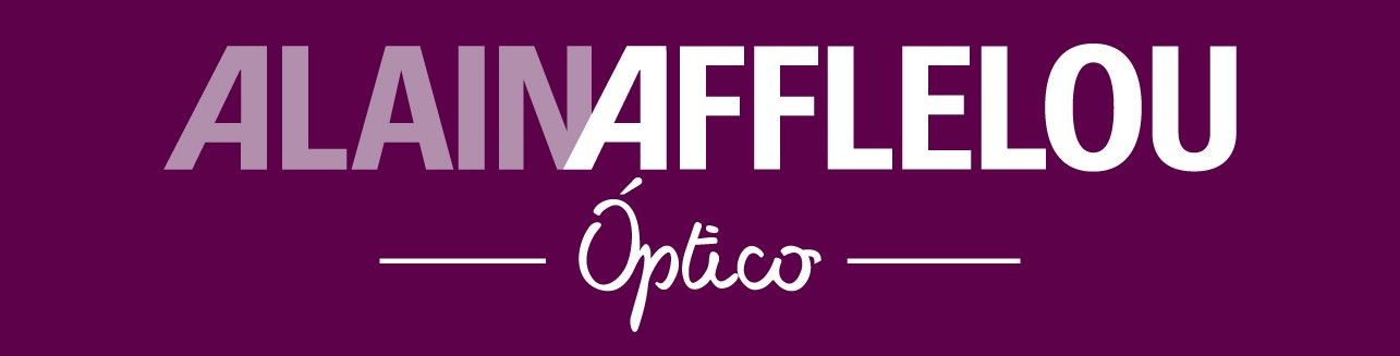 Logotipo de ALAIN AFFLELOU Óptico sobre fondo violeta oscuro.