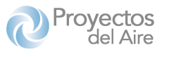 Logotipo con diseño circular azul y blanco y el texto "Proyectos del Aire".