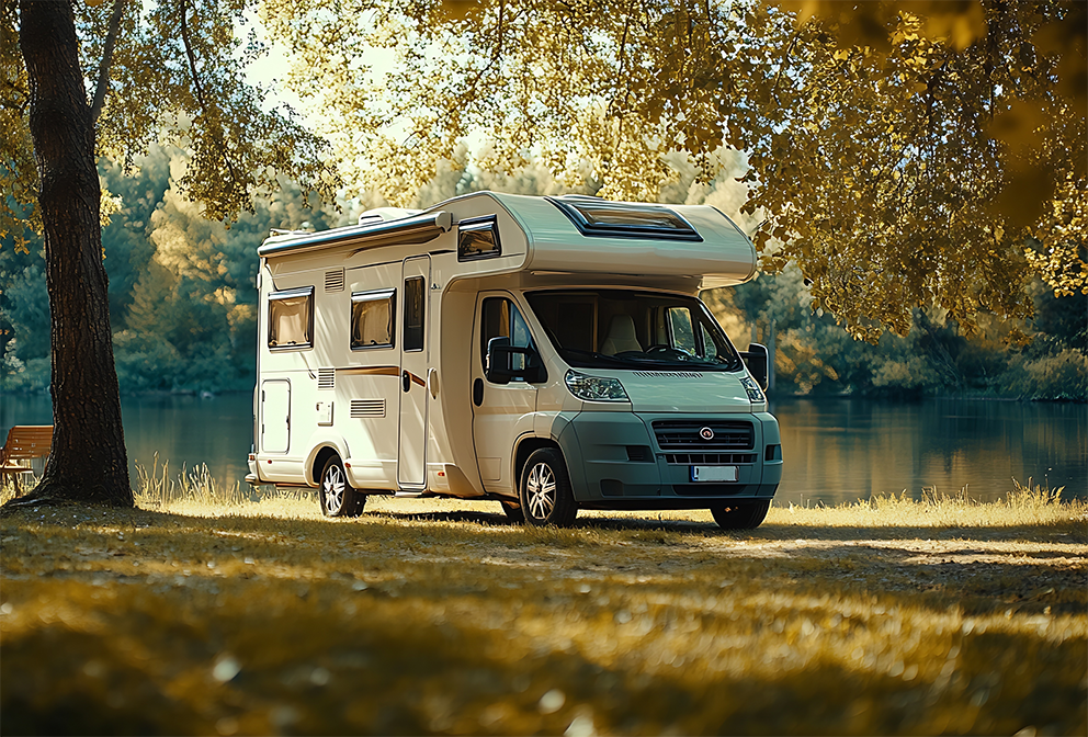 Un camping-car dans la nature près d'une rivière