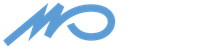 Ein blaues Mo-Logo auf weißem Hintergrund.