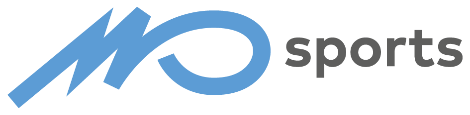 Ein blau-weißes Logo für Mo Sports auf weißem Hintergrund.