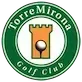 Logotipo para TorreMirona Golf Club: Círculo verde con texto, icono de la torre y pelota de golf.