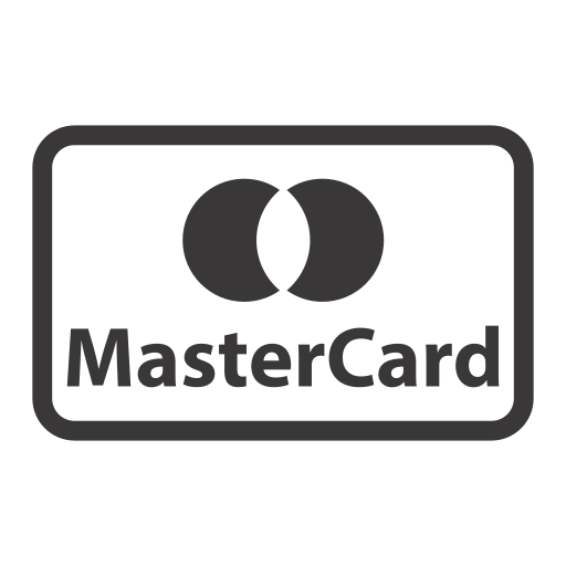 Ein schwarzweißes Mastercard-Logo auf weißem Hintergrund.