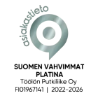 Ostakastieto badge with text “Suomen Vahvimmat Platina” for Töölön Putkiliike Oy, 2022–2026