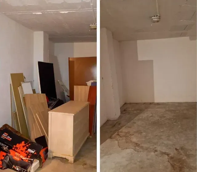 Dos fotografías de una habitación antes y después de ser remodelada.