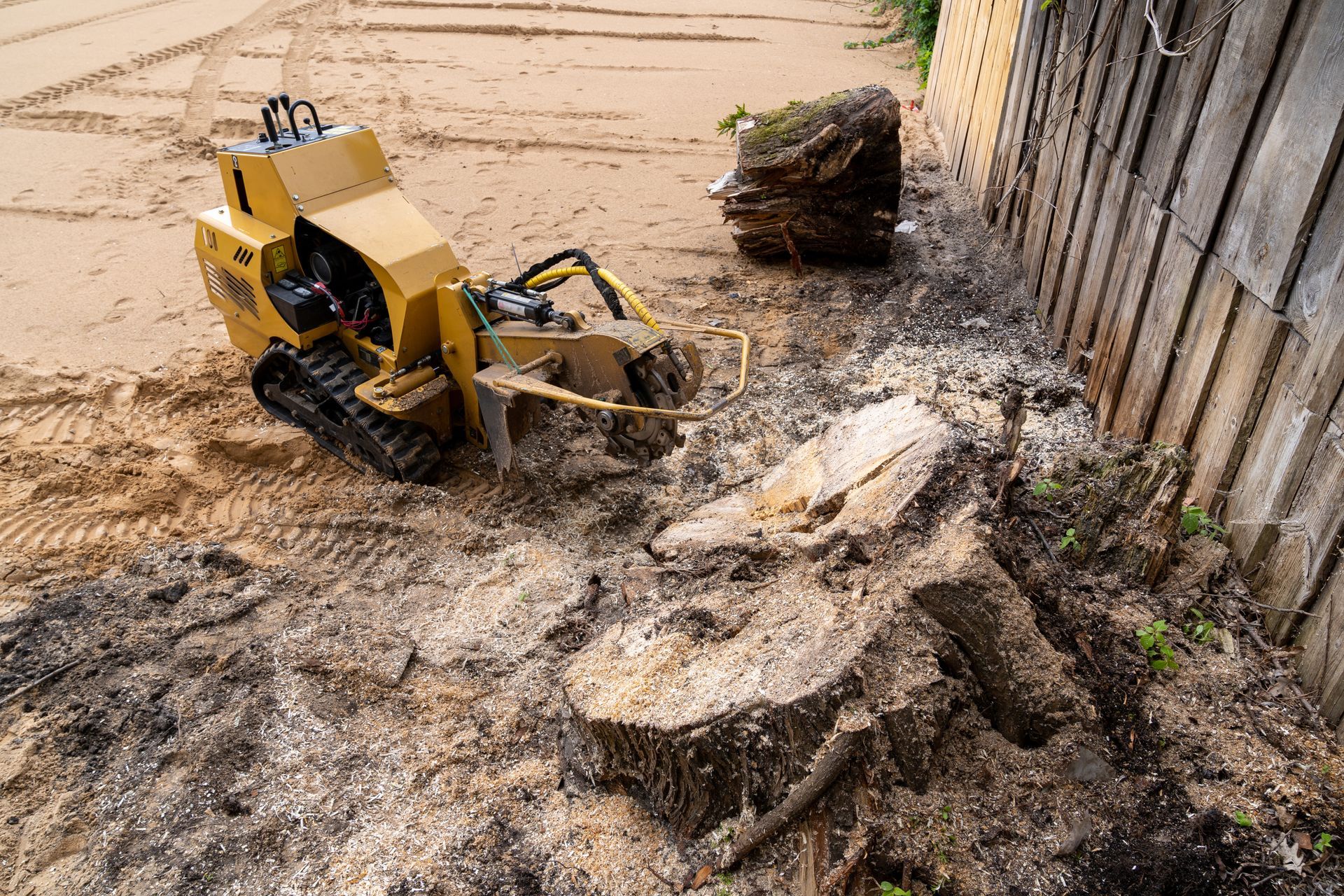 Dessouchage à l'aide d'une rogneuse de chantier