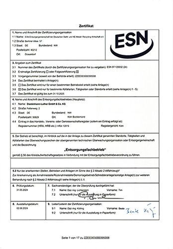 Es ist ein zertifikat auf dem esn steht.