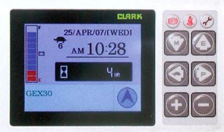 Un dispositivo Clark muestra la hora como 10:28 am