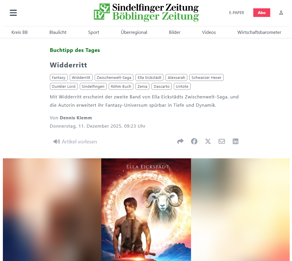 Ausschnitt aus Zeitungsartikel: Buchtipp Widderritt