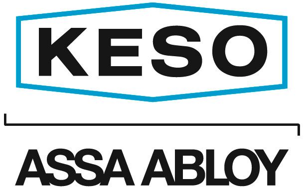 Das Logo von Keso Assa Abloy ist blau und schwarz.
