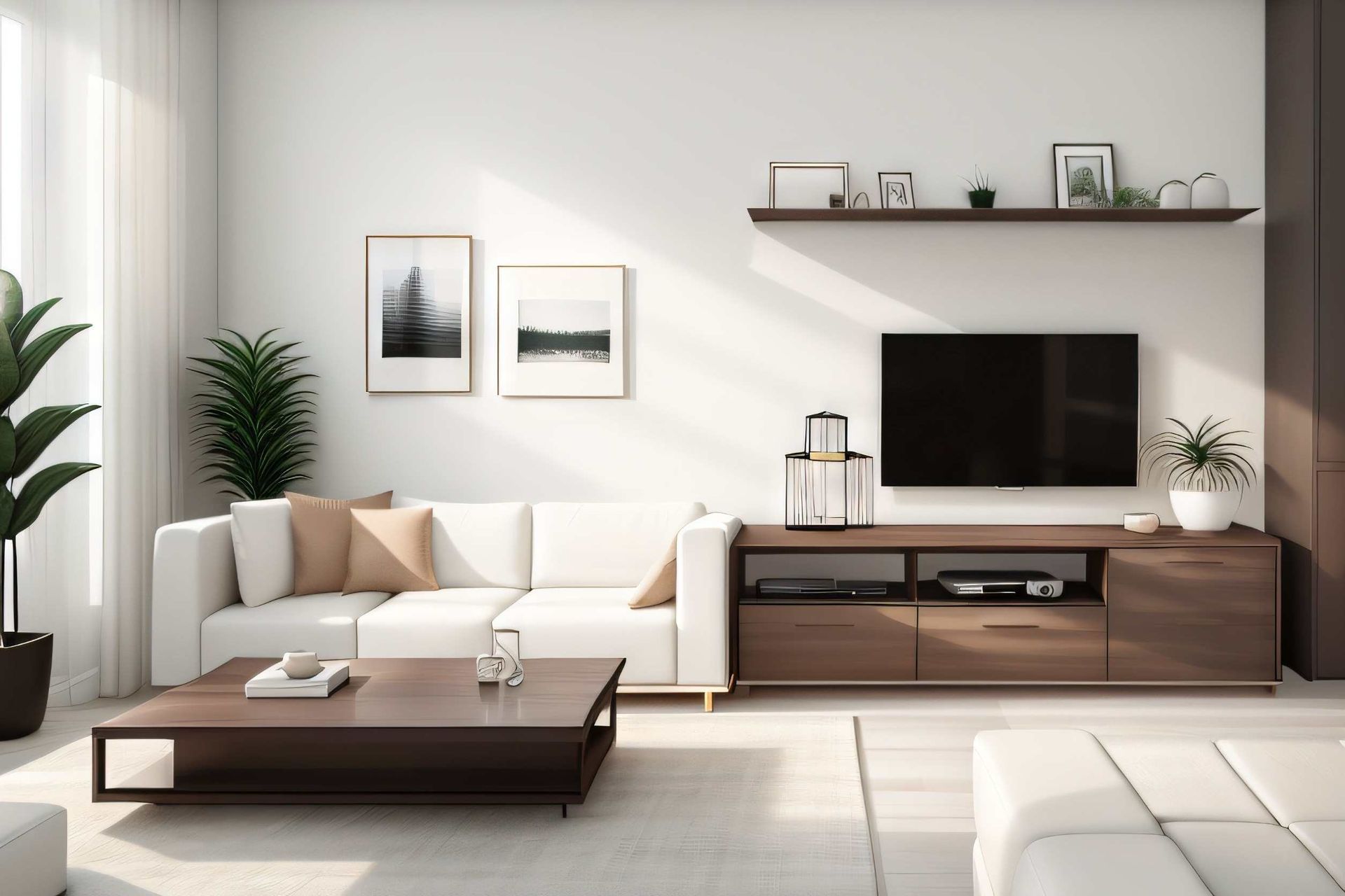 Una sala de estar con un sofá, una mesa de café y una televisión.