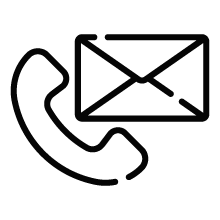 Receptor de teléfono junto a un sobre, indicando opciones de contacto.