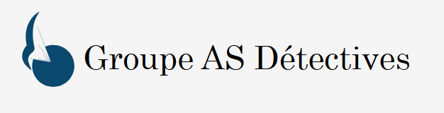 Logo du Groupe AS D&eacute;tectives avec un embl&egrave;me stylis&eacute; bleu. Texte sur fond blanc.